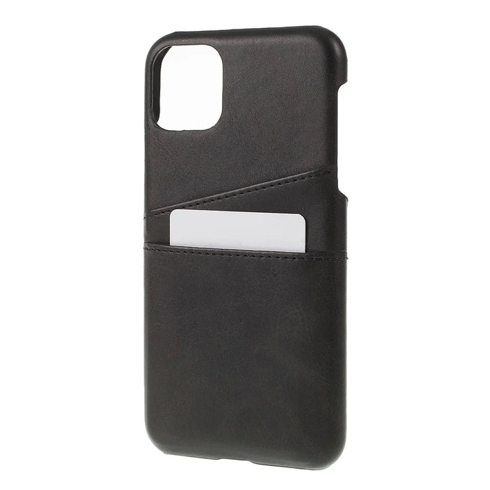 Double Card Slots PU Leather Coated PC Phone Covering Shell for iPhone 11 6.1 inch (2019) - Black - 2