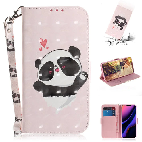 Pattern Printing Light Spot Decor Leather Wallet Casing for iPhone 11 6.1 inch (2019) - Panda and Hearts - 1