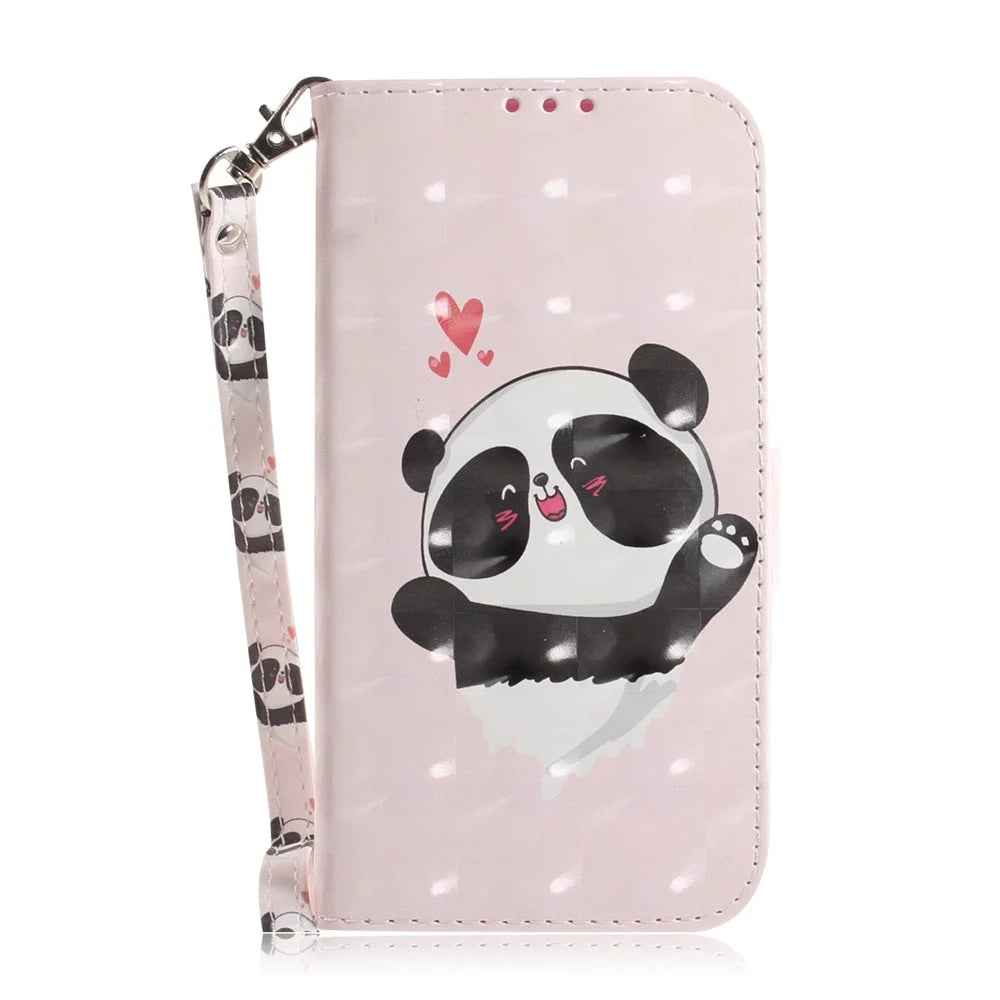 Pattern Printing Light Spot Decor Leather Wallet Casing for iPhone 11 6.1 inch (2019) - Panda and Hearts - 2
