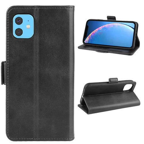 For iPhone 11 Case Calf Texture Leather Wallet Stand Phone Cover - Black - 1