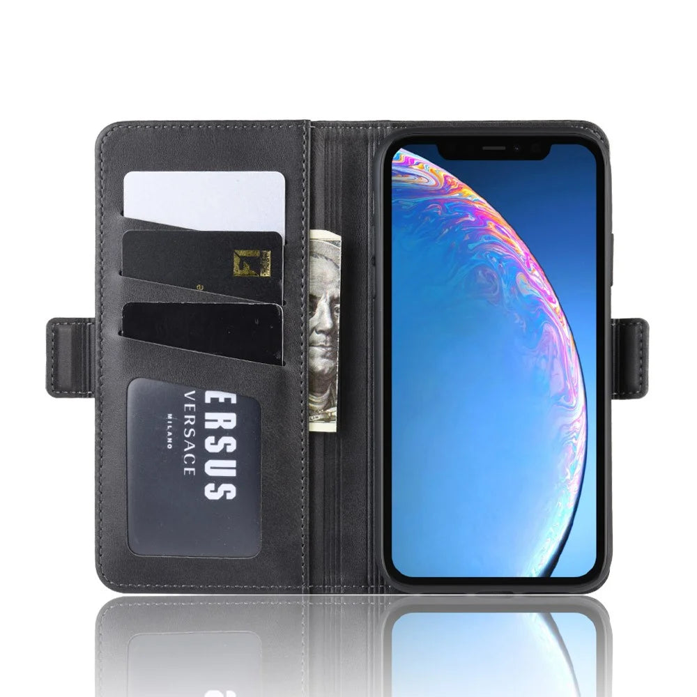 For iPhone 11 Case Calf Texture Leather Wallet Stand Phone Cover - Black - 4