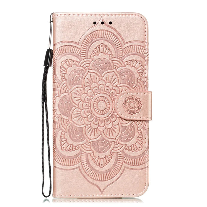 Imprinted Sun Mandala Flower Pattern Leather Wallet Shell for iPhone 11 Pro Max 6.5 inch (2019) - Rose Gold - 2