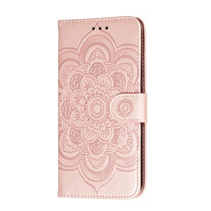 Imprinted Sun Mandala Flower Pattern Leather Wallet Shell for iPhone 11 Pro Max 6.5 inch (2019) - Rose Gold - 3