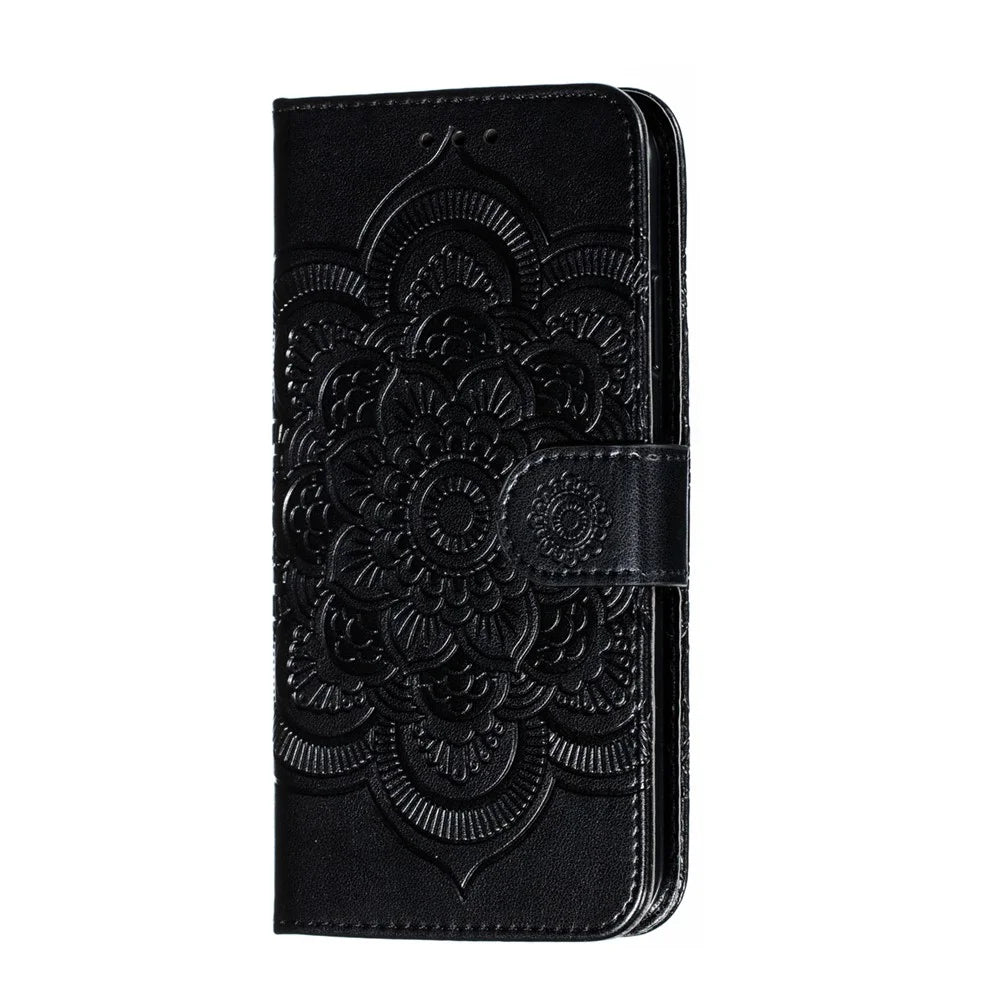 Imprinted Sun Mandala Flower Pattern Leather Wallet Casing for iPhone 11 6.1 inch (2019) - Black - 2