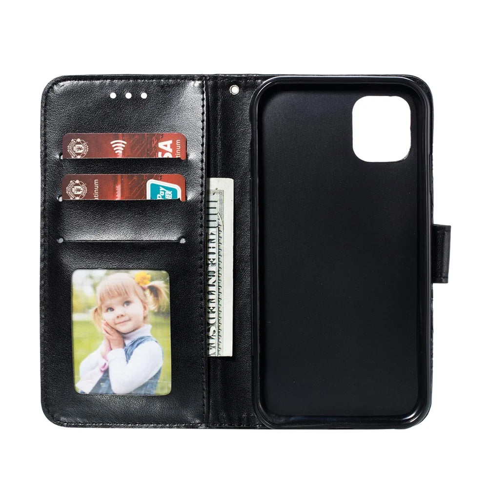 Imprinted Sun Mandala Flower Pattern Leather Wallet Casing for iPhone 11 6.1 inch (2019) - Black - 4