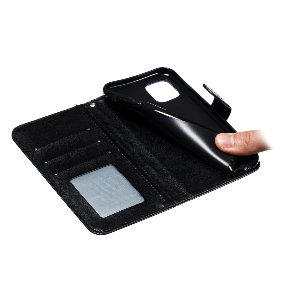 Imprinted Sun Mandala Flower Pattern Leather Wallet Casing for iPhone 11 6.1 inch (2019) - Black - 7
