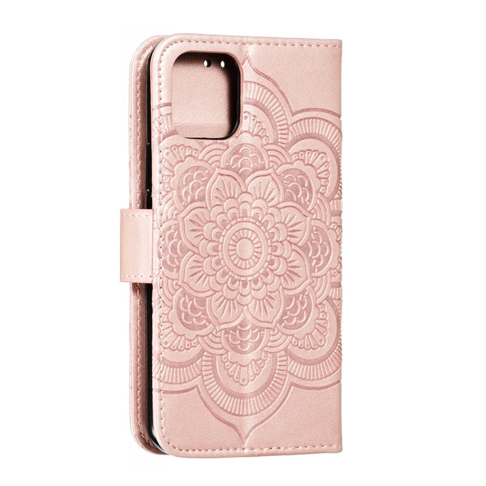 Imprinted Sun Mandala Flower Pattern Leather Wallet Phone Case for iPhone 11 Pro 5.8 inch (2019) - Rose - 4