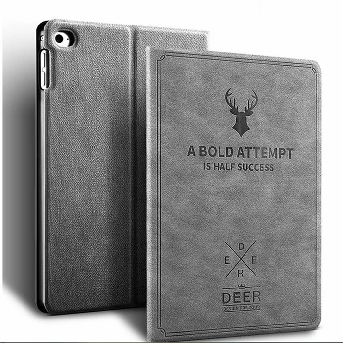 Deer Pattern PU Leather PC Stand Tablet Cover Shell for iPad Air 2 - Grey - 1