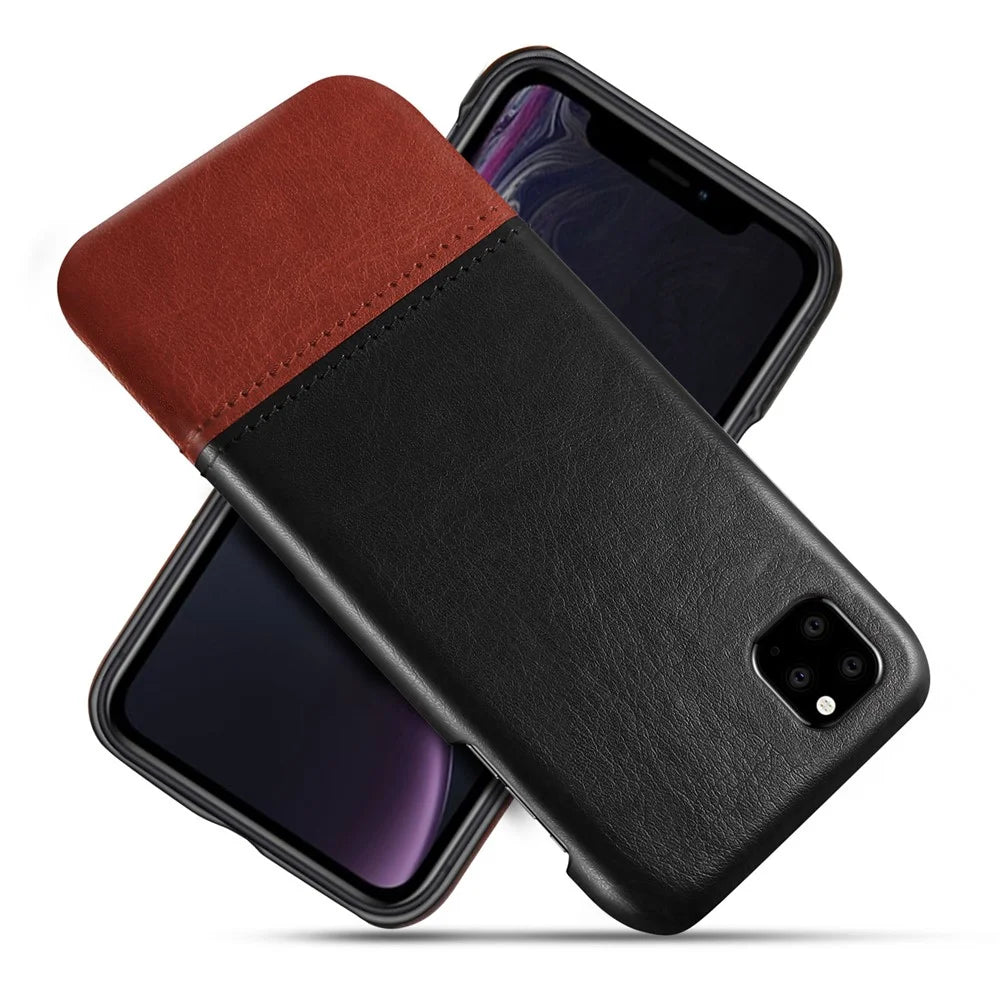 Bi-color PC + PU Leather Protective Phone Shell Case for iPhone 11 Pro 5.8 inch (2019) - Black / Dark Brown - 1