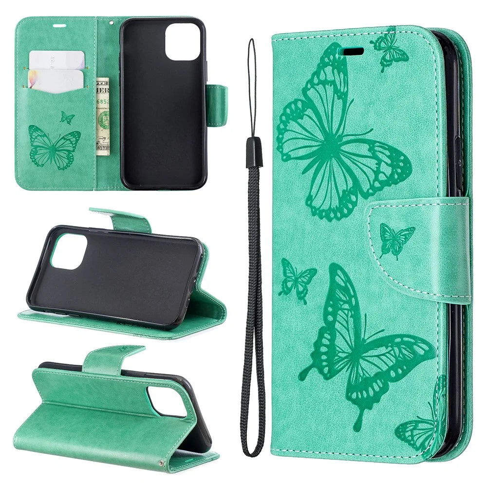 Imprint Butterfly Leather Wallet Case for iPhone 11 Pro 5.8 inch (2019) - Green - 1