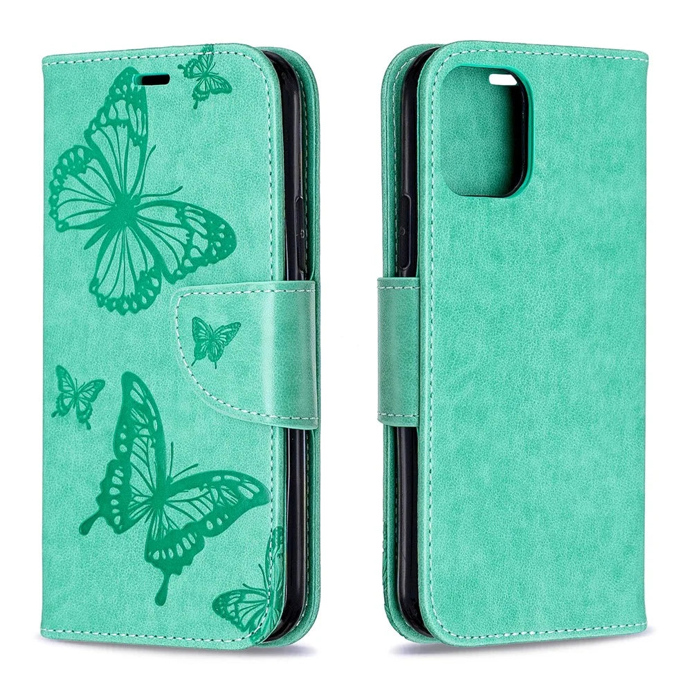 Imprint Butterfly Leather Wallet Case for iPhone 11 Pro 5.8 inch (2019) - Green - 4