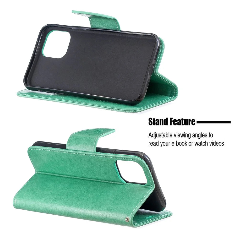 Imprint Butterfly Leather Wallet Case for iPhone 11 Pro 5.8 inch (2019) - Green - 5