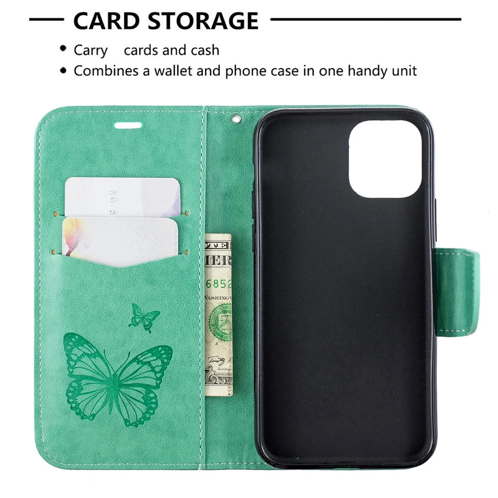 Imprint Butterfly Leather Wallet Case for iPhone 11 Pro 5.8 inch (2019) - Green - 6