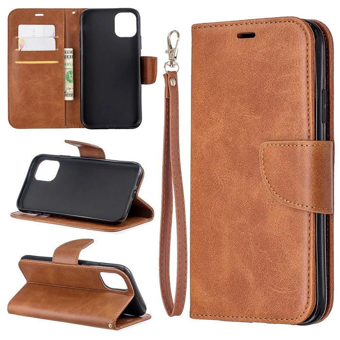 Solid Color PU Leather Wallet Stand Phone Shell for iPhone 11 6.1 inch (2019) - Brown - 1
