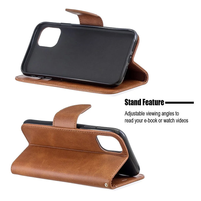Solid Color PU Leather Wallet Stand Phone Shell for iPhone 11 6.1 inch (2019) - Brown - 5
