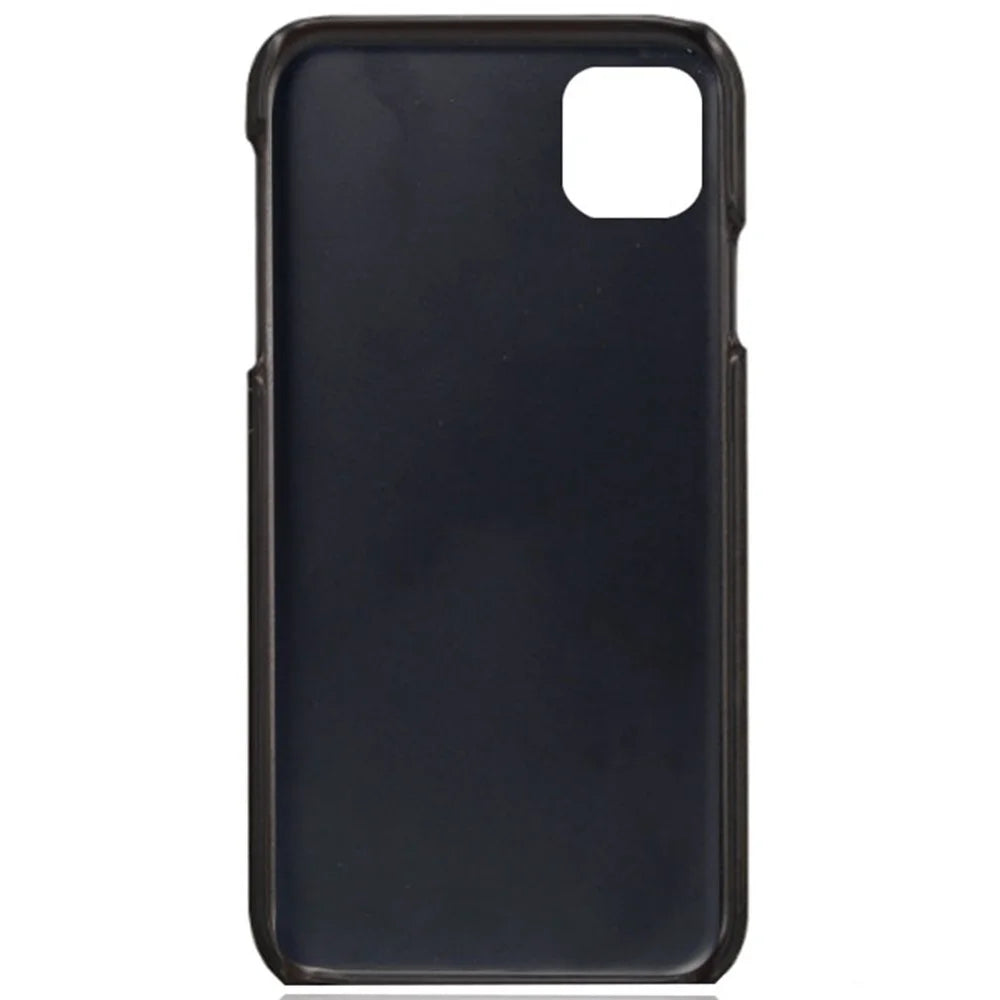 Double Card Slots Case for iPhone 11 6.1 inch, PU Leather Coated PC Slim Fit Protective Phone Cover - Black - 3