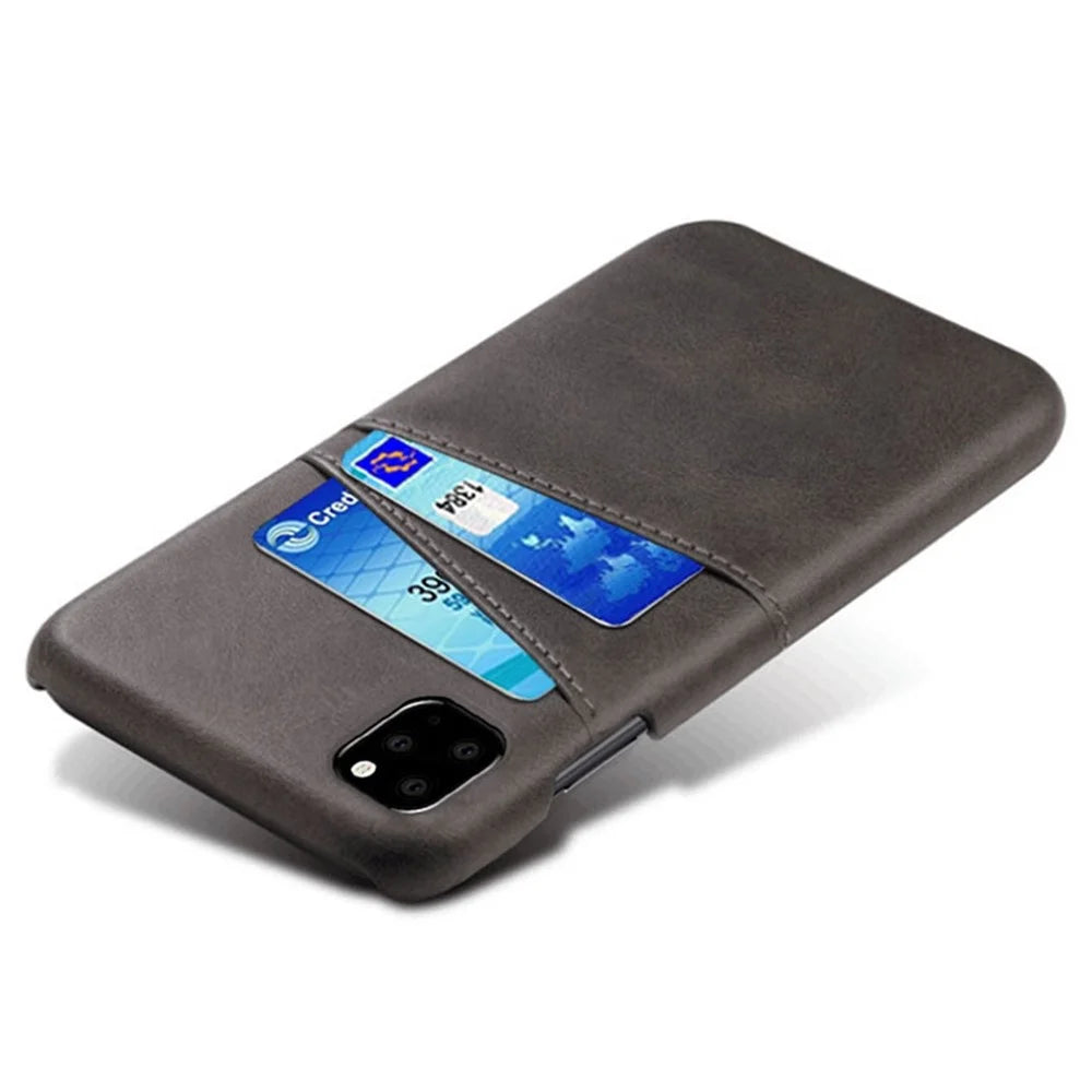 Double Card Slots Case for iPhone 11 6.1 inch, PU Leather Coated PC Slim Fit Protective Phone Cover - Black - 4