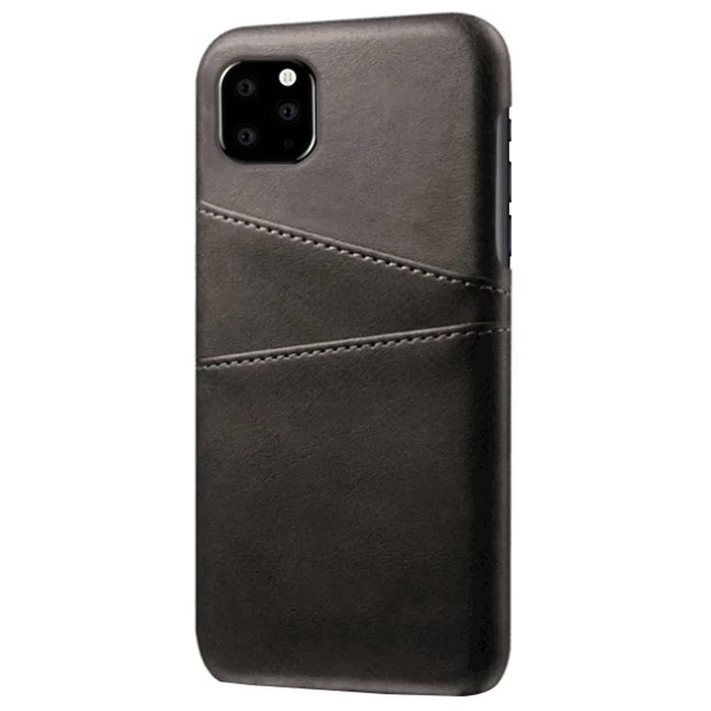 Double Card Slots Case for iPhone 11 6.1 inch, PU Leather Coated PC Slim Fit Protective Phone Cover - Black - 5