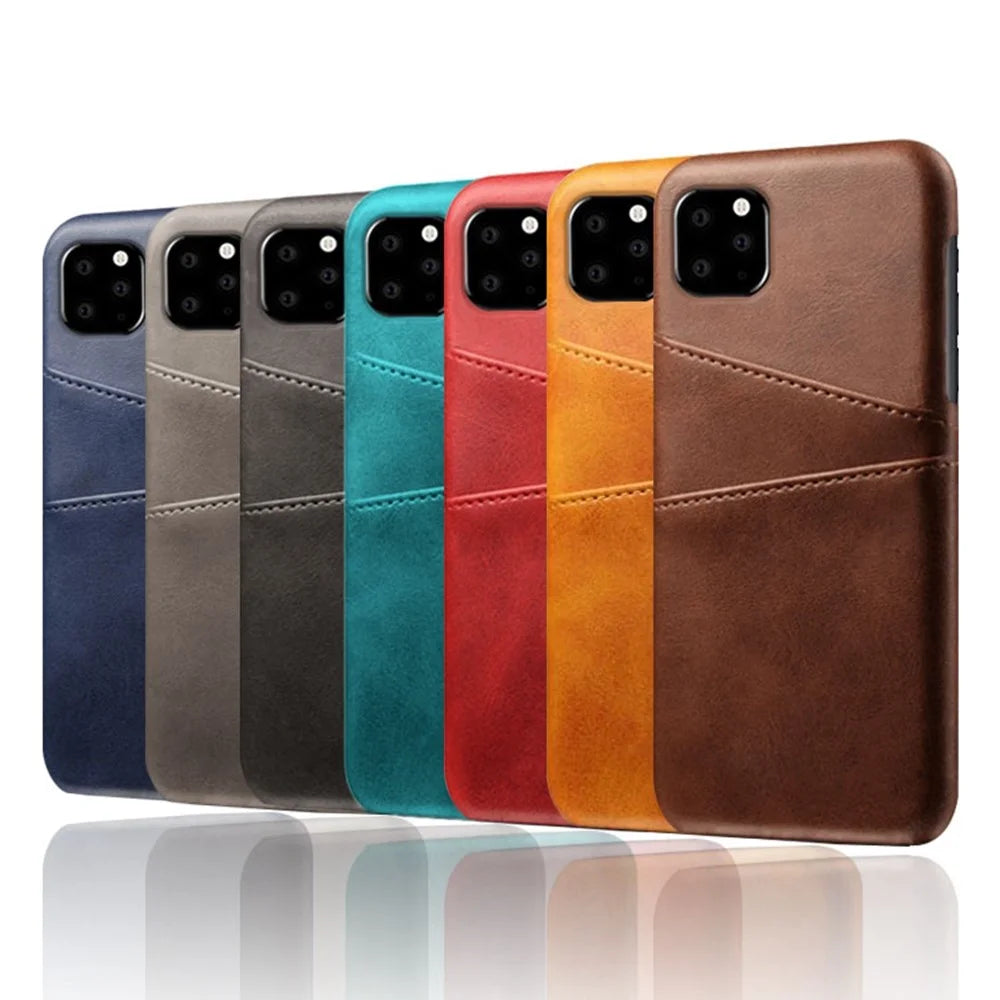 Double Card Slots Case for iPhone 11 6.1 inch, PU Leather Coated PC Slim Fit Protective Phone Cover - Black - 6