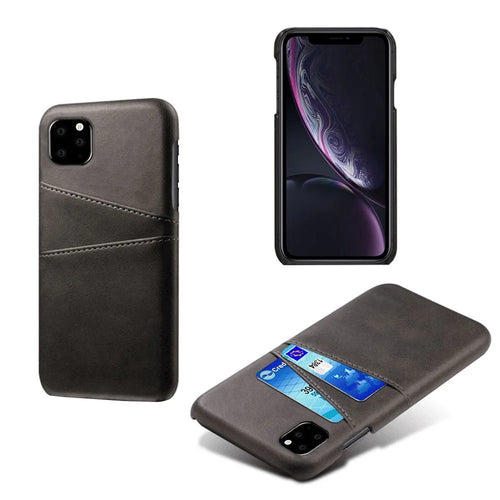 Double Card Slots PU Leather Coated PC Case for iPhone 11 Pro 5.8 inch (2019) - Black - 1