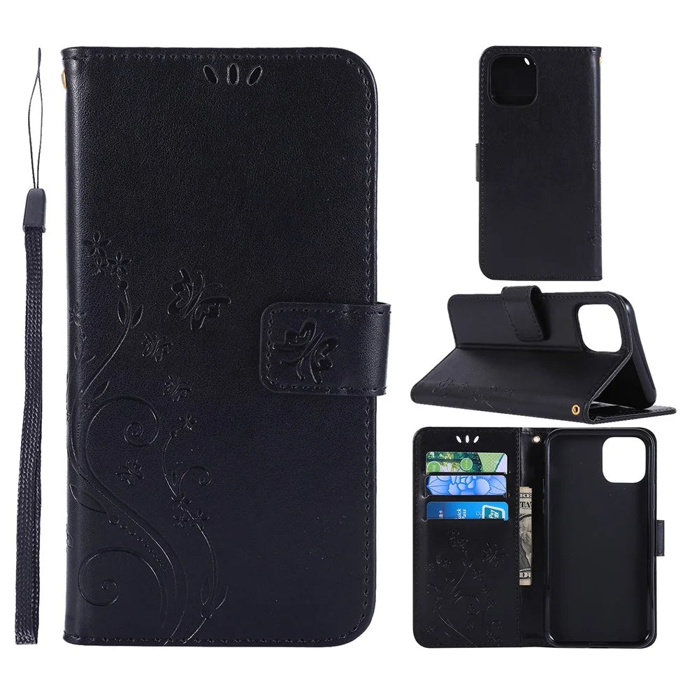 Imprint Butterfly Flowers Leather Mobile Phone Shell for iPhone 11 Pro Max 6.5 inch (2019) - Black - 1