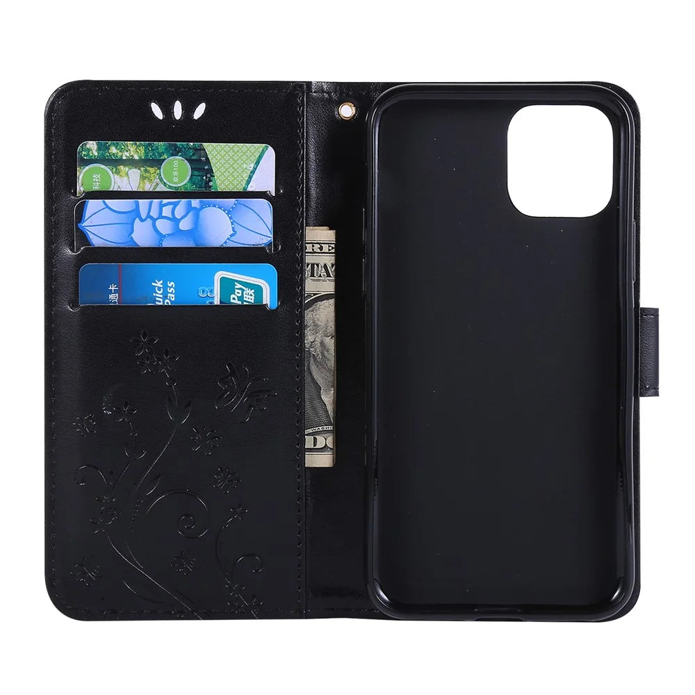 Imprint Butterfly Flowers Leather Mobile Phone Shell for iPhone 11 Pro Max 6.5 inch (2019) - Black - 4