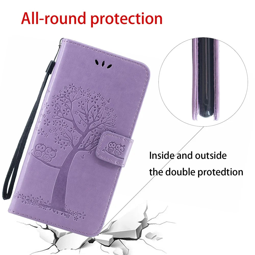 Imprint Tree Owl Leather Wallet Case for iPhone 11 Pro 5.8 inch (2019) - Light Purple - 2