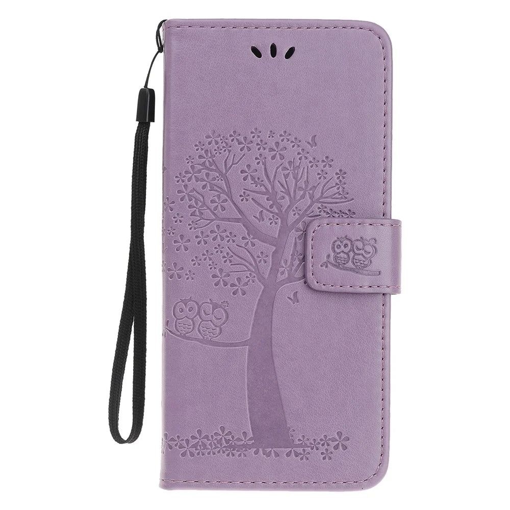 Imprint Tree Owl Leather Wallet Case for iPhone 11 Pro 5.8 inch (2019) - Light Purple - 3