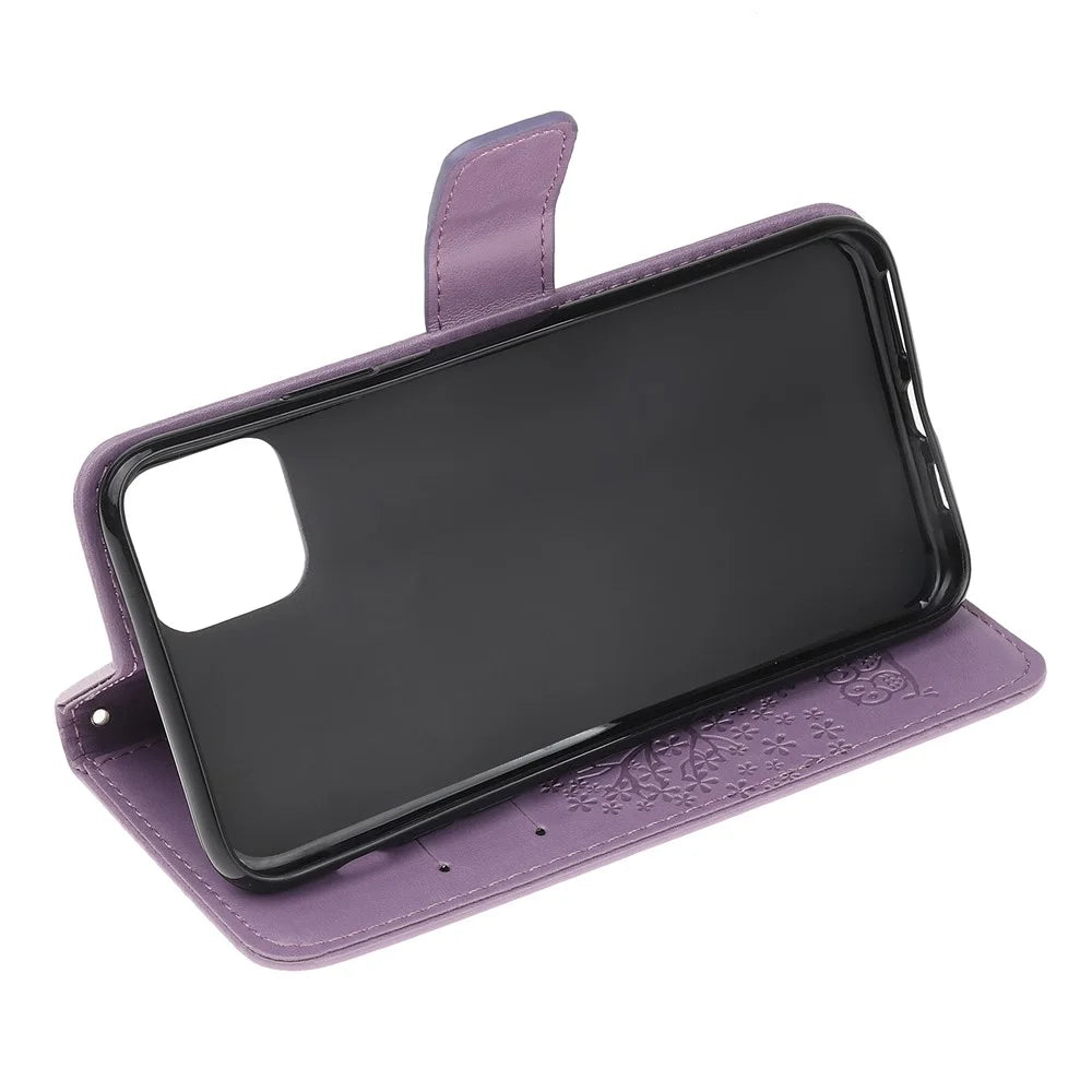 Imprint Tree Owl Leather Wallet Case for iPhone 11 Pro 5.8 inch (2019) - Light Purple - 5