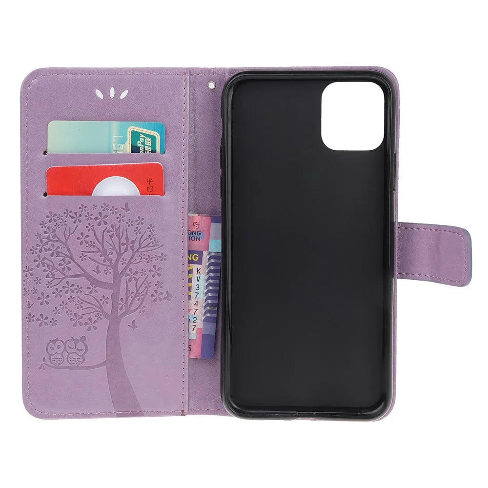 Imprint Tree Owl Leather Wallet Case for iPhone 11 Pro 5.8 inch (2019) - Light Purple - 6
