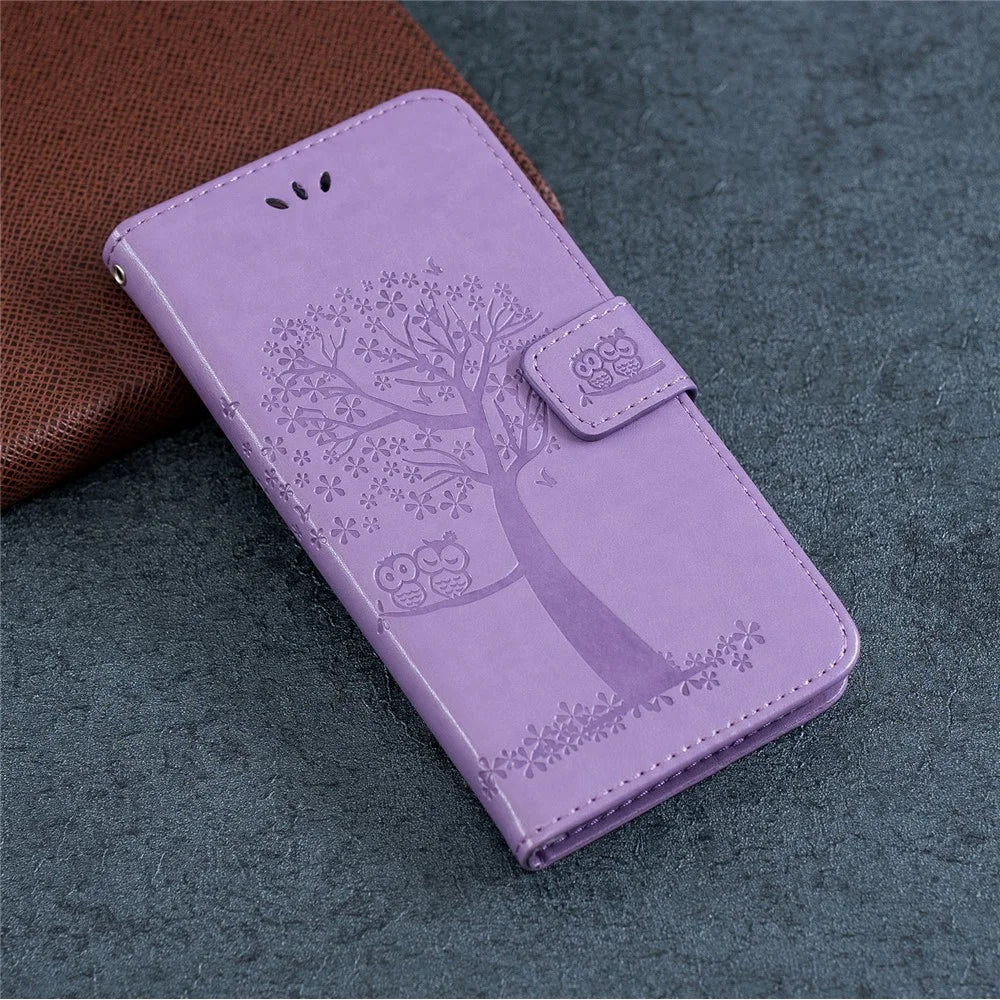 Imprint Tree Owl Leather Wallet Case for iPhone 11 Pro 5.8 inch (2019) - Light Purple - 7