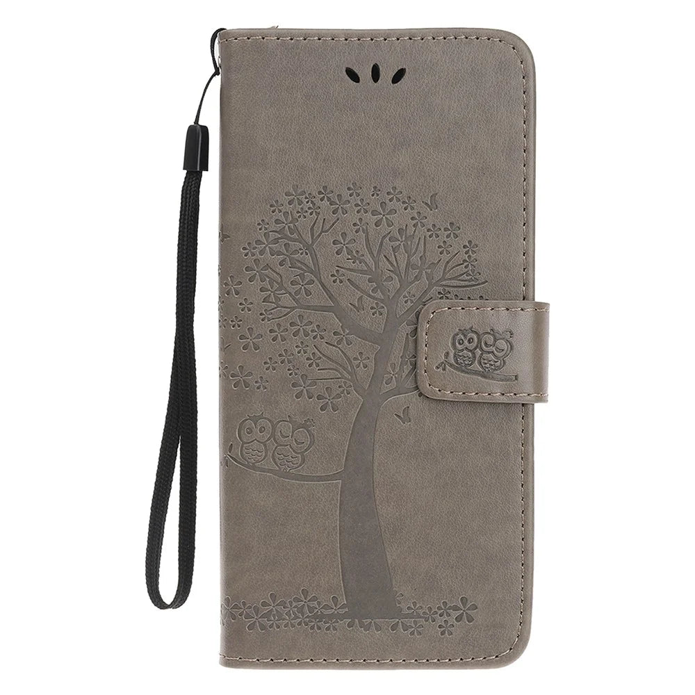 Imprint Tree Owl Leather Wallet Case for iPhone 11 6.1 inch (2019) - Grey - 3