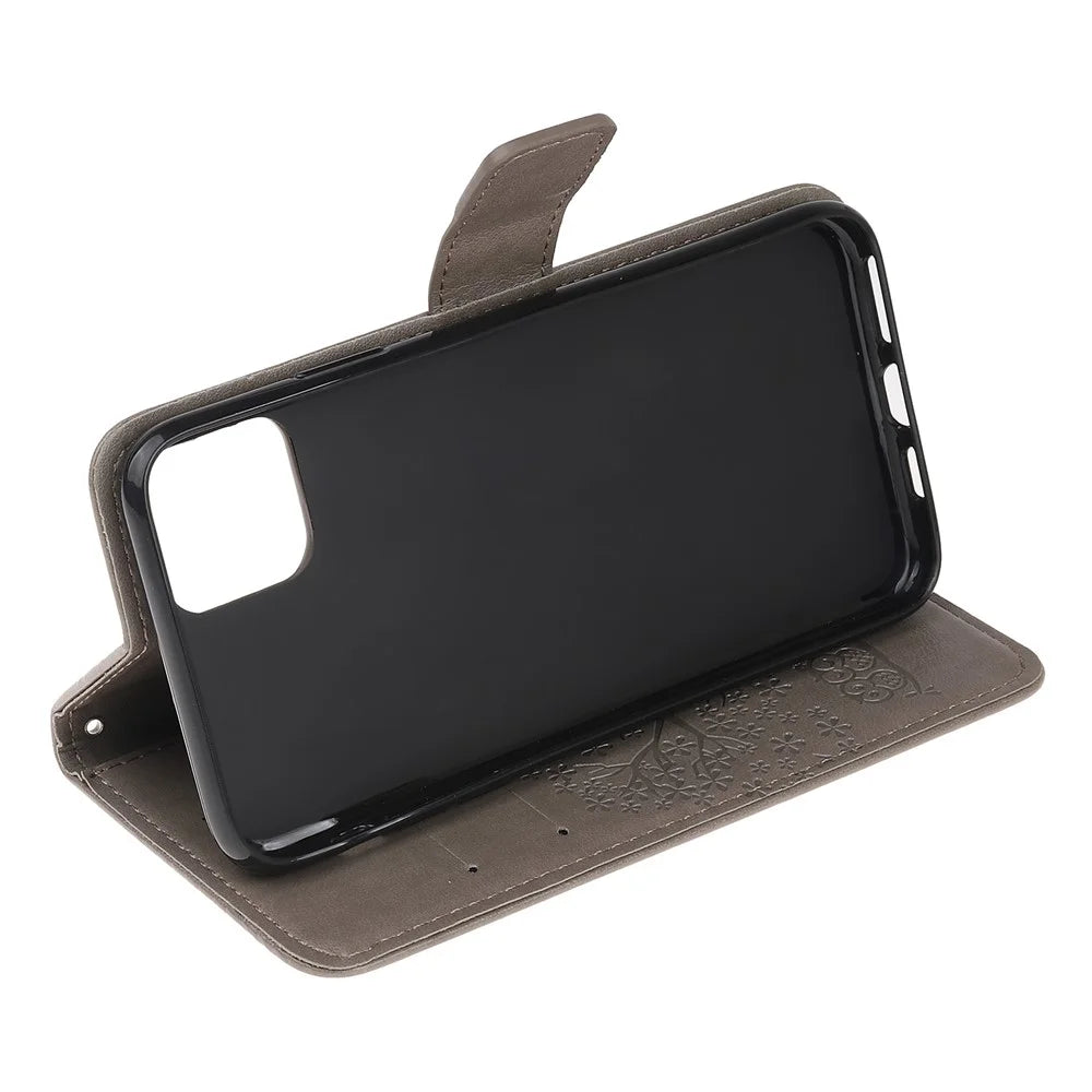 Imprint Tree Owl Leather Wallet Case for iPhone 11 6.1 inch (2019) - Grey - 5