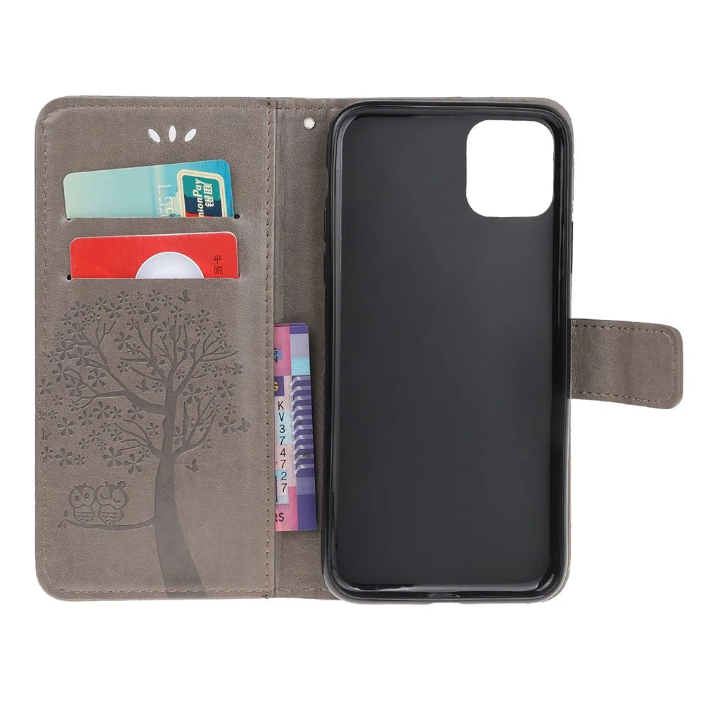 Imprint Tree Owl Leather Wallet Case for iPhone 11 6.1 inch (2019) - Grey - 6