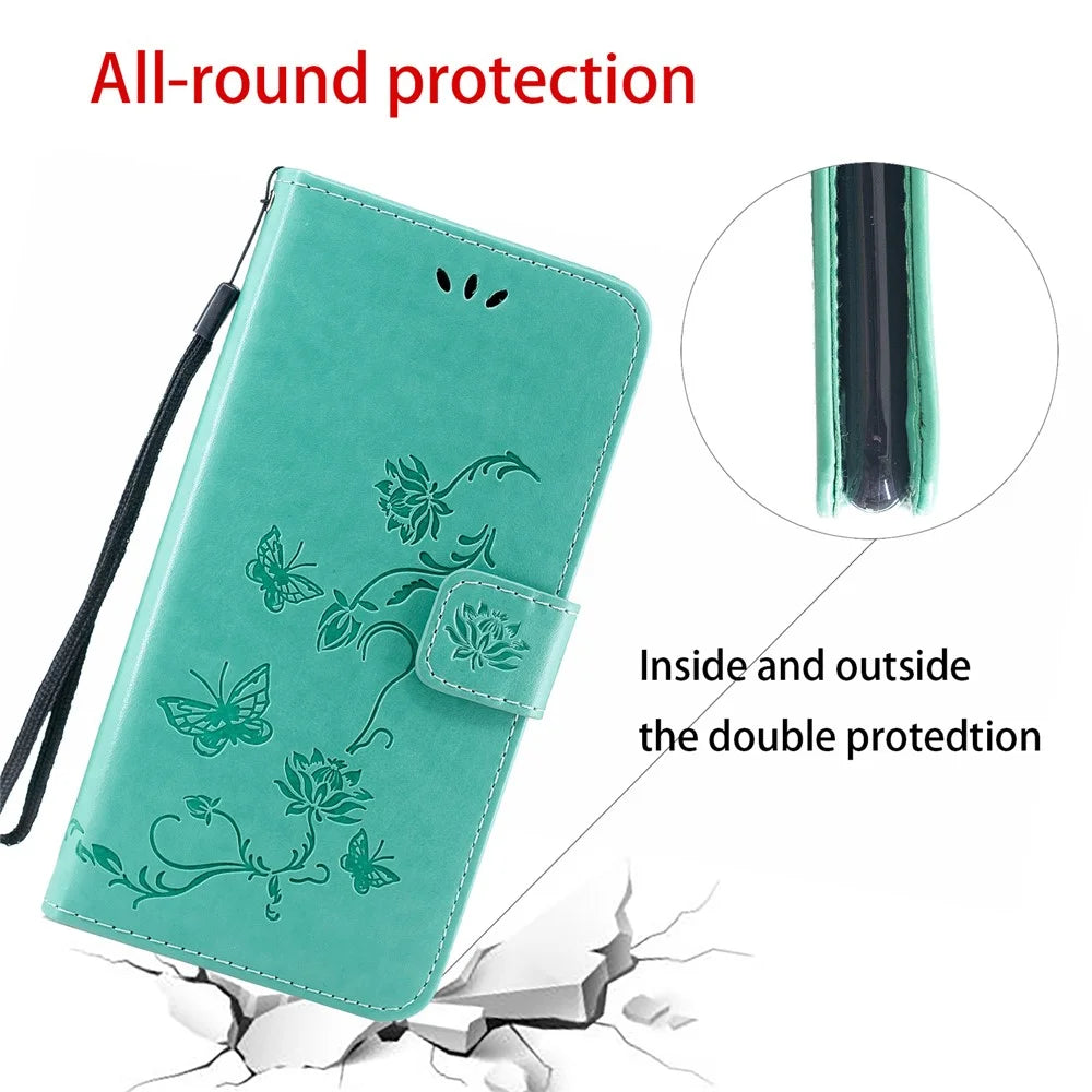 Imprint Butterfly Flowers Leather Wallet Phone Case for iPhone 11 6.1 inch (2019) - Cyan - 2