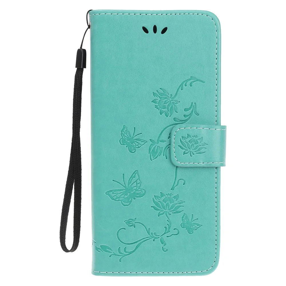 Imprint Butterfly Flowers Leather Wallet Phone Case for iPhone 11 6.1 inch (2019) - Cyan - 3