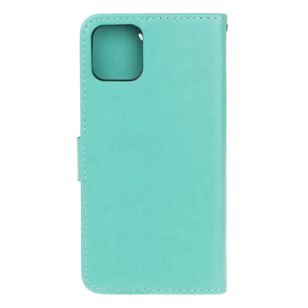 Imprint Butterfly Flowers Leather Wallet Phone Case for iPhone 11 6.1 inch (2019) - Cyan - 4