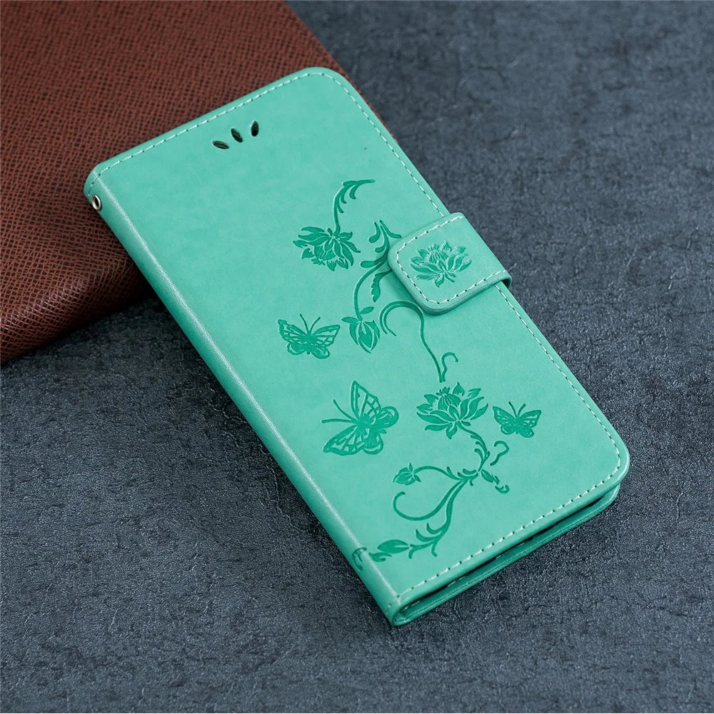 Imprint Butterfly Flowers Leather Wallet Phone Case for iPhone 11 6.1 inch (2019) - Cyan - 7