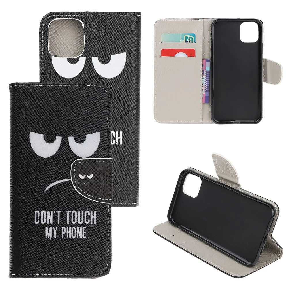Pattern Printing Cross Texture Leather Wallet Shell for iPhone 11 6.1 inch (2019) - Do not Touch My Phone - 1