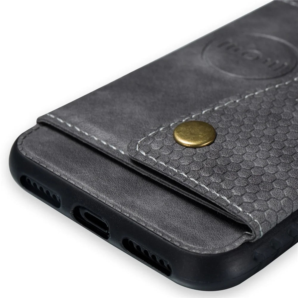 Kickstand Card Holder PU Leather Coated TPU Phone Shell Casing for iPhone X / XS 5.8 inch - Grey - 4