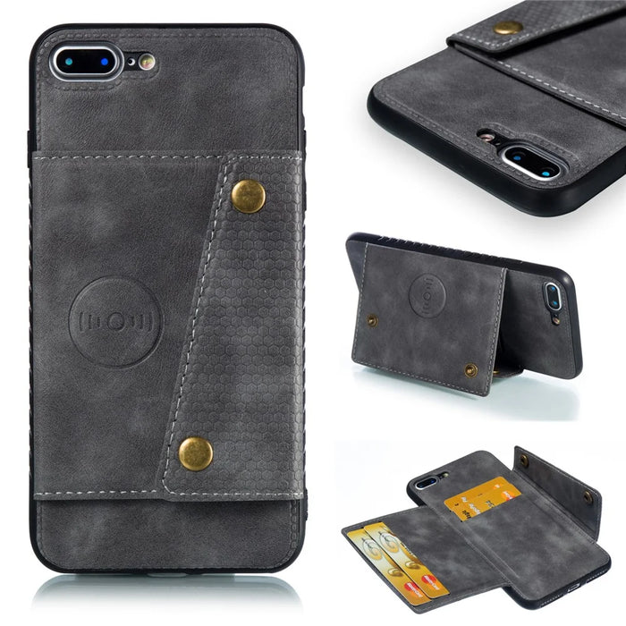 PU Leather Card Holder Magnetic Phone Case Cover for iPhone 8 Plus / 7 Plus 5.5 inch - Grey - 1