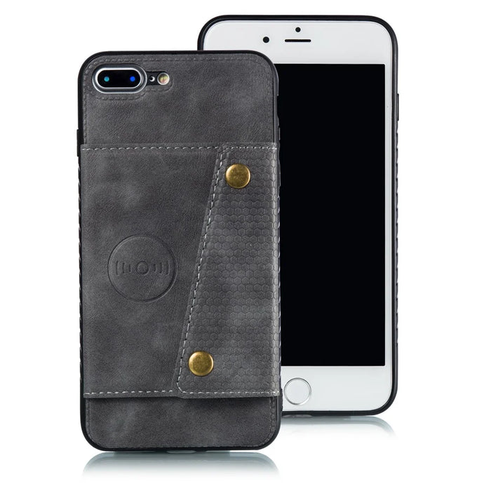PU Leather Card Holder Magnetic Phone Case Cover for iPhone 8 Plus / 7 Plus 5.5 inch - Grey - 2