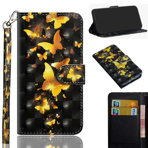 Light Spot Decor Pattern Printing PU Leather Wallet Stand Case with Strap for iPhone 11 Pro - Gold Butterflies - 1