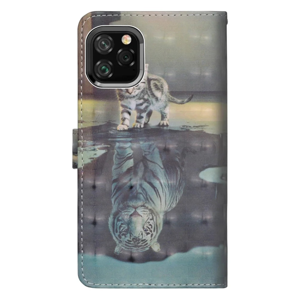 Light Spot Decor Patterned Leather Wallet Cell Phone Shell for iPhone 11 6.1 inch (2019) - Cat - 3