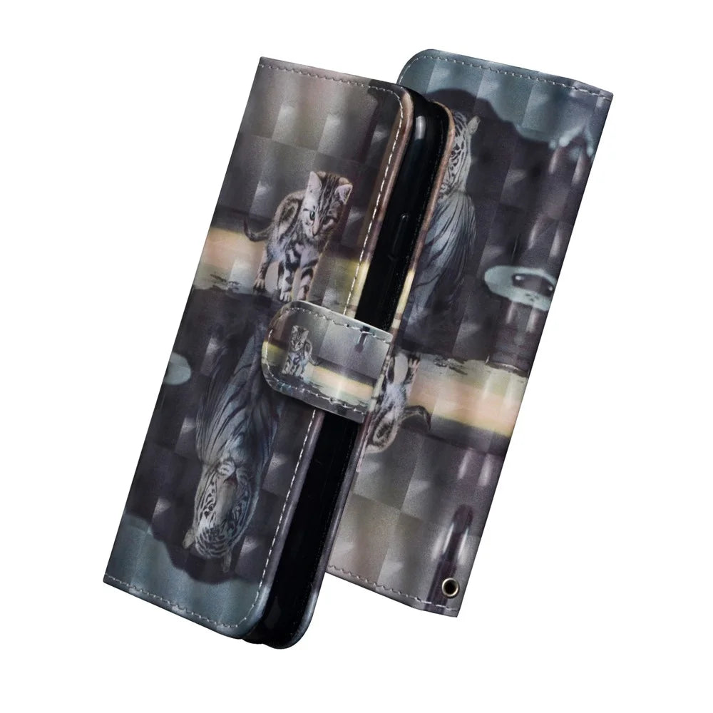 Light Spot Decor Patterned Leather Wallet Cell Phone Shell for iPhone 11 6.1 inch (2019) - Cat - 4
