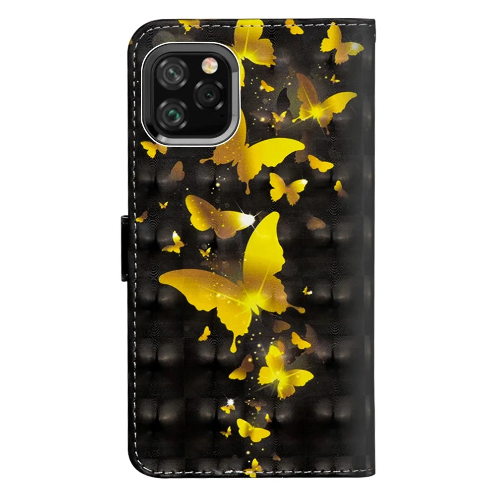 Light Spot Decor Patterned Leather Wallet Phone Cover Shell Casing for iPhone 11 Pro Max 6.5 inch (2019) - Gold Butterflies - 3