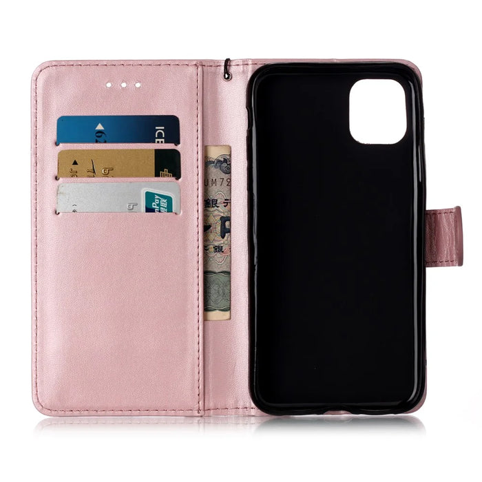Solid Color Leather Wallet Stand Phone Case Cover for iPhone 11 6.1-inch (2019) - Rose Gold - 3