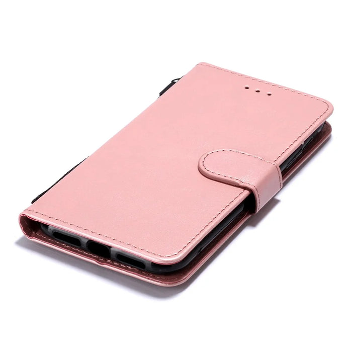 Solid Color Leather Wallet Stand Phone Case Cover for iPhone 11 6.1-inch (2019) - Rose Gold - 5