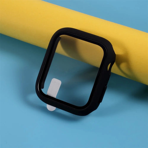 Multiple Colors PC Frame Cover Shell with Glass Screen Protector Film for Apple Watch Series SE3 / SE2 / SE1 /  6 / 5 / 4 44mm - Black - 1