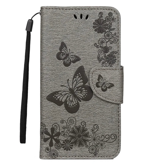 Imprint Butterfly Flower Leather Wallet Case for iPhone 11 6.1 inch (2019) with Foldable Stand - Grey - 2